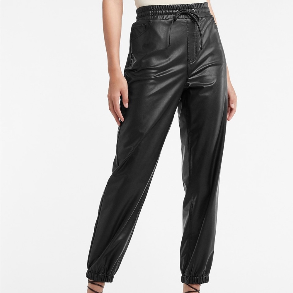High waist faux leather joggers